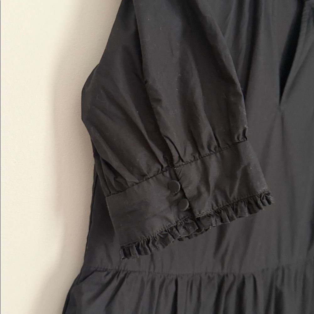 J.Crew Black Cotton Ruffle Neck Tiered Popover Mini Dress Women’s Puff Sleeve S - Picture 4 of 13